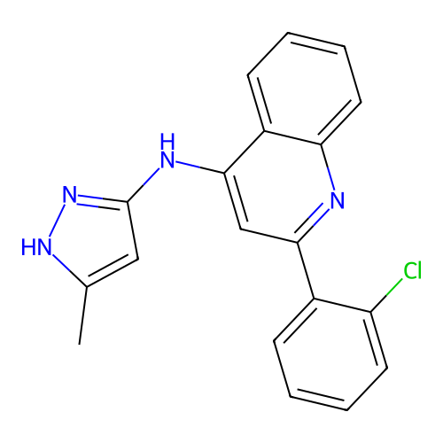 2-(2-chlorophenyl)-N-(5-methyl-1H-pyrazol-3-yl)quinolin-4-amine structure