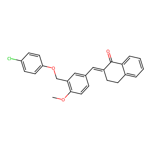 (E)-2-(3-((4-chlorophenoxy)methyl)-4-methoxybenzylidene)-3,4-dihydronaphthalen-1(2H)-one structure