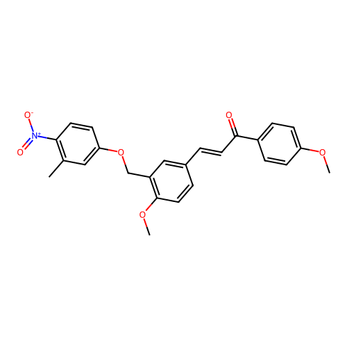 (2E)-3-{4-methoxy-3-[(3-methyl-4-nitrophenoxy)methyl]phenyl}-1-(4-methoxyphenyl)prop-2-en-1-one structure