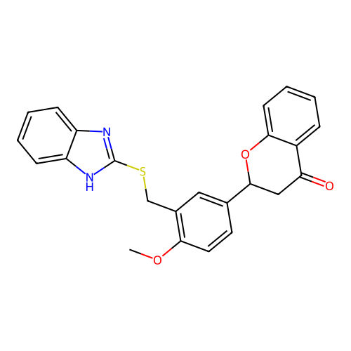 2-(3-(((1H-benzo[d]imidazol-2-yl)thio)methyl)-4-methoxyphenyl)chroman-4-one structure