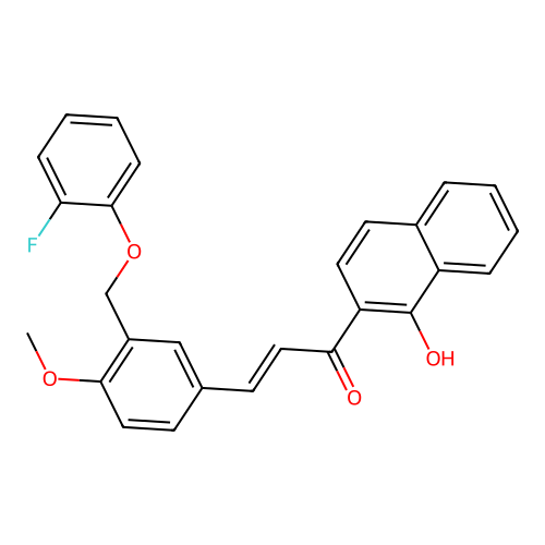 (2E)-3-{3-[(2-fluorophenoxy)methyl]-4-methoxyphenyl}-1-(1-hydroxynaphthalen-2-yl)prop-2-en-1-one structure