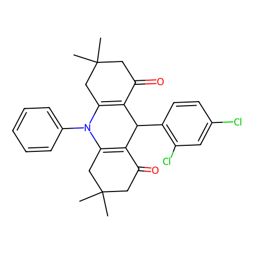 9-(2,4-dichlorophenyl)-3,3,6,6-tetramethyl-10-phenyl-3,4,6,7,9,10-hexahydroacridine-1,8(2H,5H)-dione structure