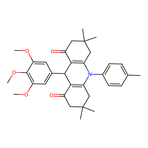 3,3,6,6-tetramethyl-10-(p-tolyl)-9-(3,4,5-trimethoxyphenyl)-3,4,6,7,9,10-hexahydroacridine-1,8(2H,5H)-dione structure