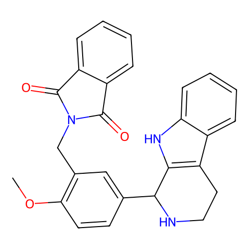 2-(2-methoxy-5-(2,3,4,9-tetrahydro-1H-pyrido[3,4-b]indol-1-yl)benzyl)isoindoline-1,3-dione structure