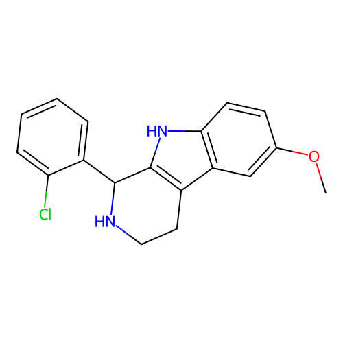 1-(2-chlorophenyl)-6-methoxy-2,3,4,9-tetrahydro-1H-beta-carboline structure