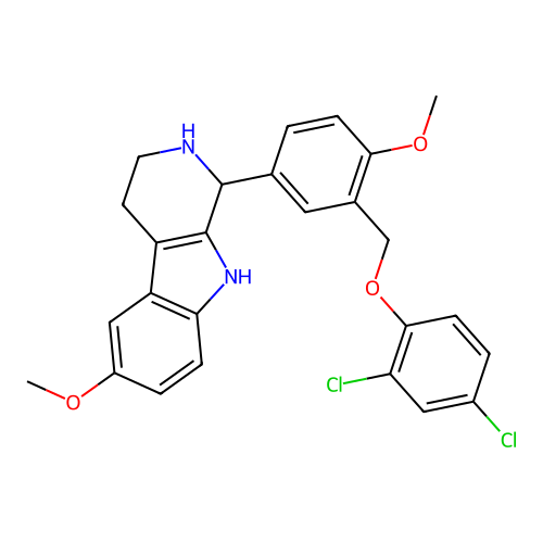 1-(3-((2,4-dichlorophenoxy)methyl)-4-methoxyphenyl)-6-methoxy-2,3,4,9-tetrahydro-1H-pyrido[3,4-b]indole structure
