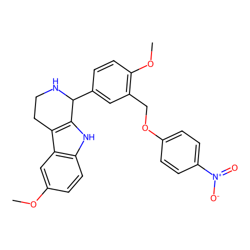 6-methoxy-1-[4-methoxy-3-[(4-nitrophenoxy)methyl]phenyl]-2,3,4,9-tetrahydro-1H-pyrido[3,4-b]indole structure
