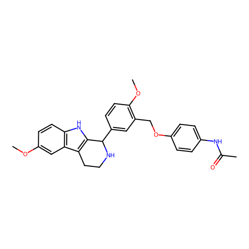 N-(4-((2-methoxy-5-(6-methoxy-2,3,4,9-tetrahydro-1H-pyrido[3,4-b]indol-1-yl)benzyl)oxy)phenyl)acetamide structure