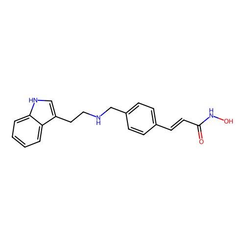 (E)-N-Hydroxy-3-(4-{[2-(1H-indol-3-yl)-ethylamino]-methyl}-phenyl)-acrylamide structure
