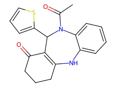 10-acetyl-11-(thiophen-2-yl)-2,3,4,5,10,11-hexahydro-1H-dibenzo[b,e][1,4]diazepin-1-one structure