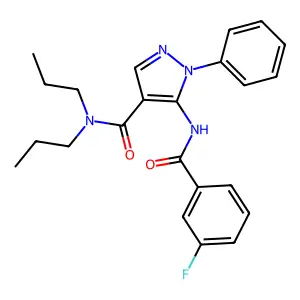 5-[(3-fluorobenzoyl)amino]-1-phenyl-N,N-dipropylpyrazole-4-carboxamide structure