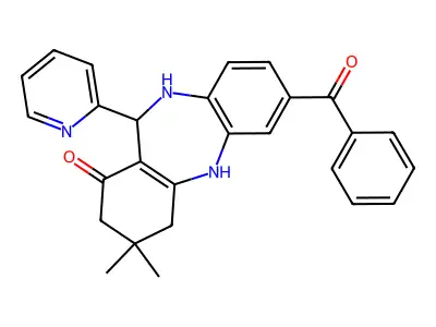 3,3-dimethyl-7-(phenylcarbonyl)-11-(pyridin-2-yl)-2,3,4,5,10,11-hexahydro-1H-dibenzo[b,e][1,4]diazepin-1-one structure