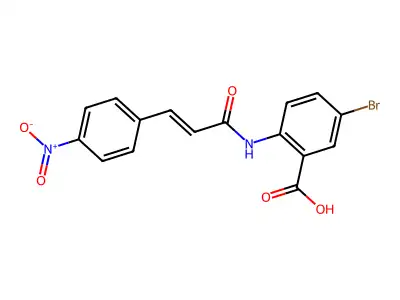 5-bromo-2-{[(2E)-3-(4-nitrophenyl)prop-2-enoyl]amino}benzoic acid structure