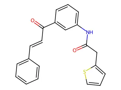 N-[3-[(E)-3-phenylprop-2-enoyl]phenyl]-2-thiophen-2-ylacetamide structure