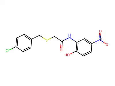 2-[(4-chlorophenyl)methylthio]-N-(2-hydroxy-5-nitrophenyl)acetamide structure