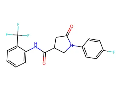 1-(4-fluorophenyl)-5-oxo-N-[2-(trifluoromethyl)phenyl]pyrrolidine-3-carboxamide structure