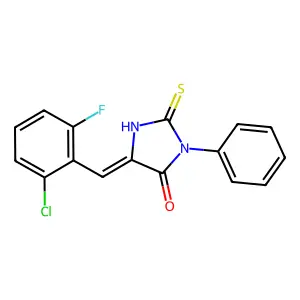 (5Z)-5-(2-chloro-6-fluorobenzylidene)-3-phenyl-2-thioxoimidazolidin-4-one structure