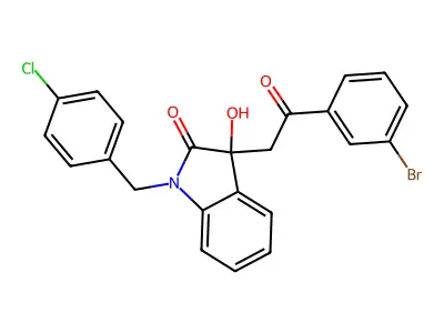 3-[2-(3-bromophenyl)-2-oxoethyl]-1-(4-chlorobenzyl)-3-hydroxy-1,3-dihydro-2H-indol-2-one structure