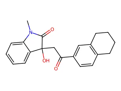 3-hydroxy-1-methyl-3-[2-oxo-2-(5,6,7,8-tetrahydronaphthalen-2-yl)ethyl]-1,3-dihydro-2H-indol-2-one structure