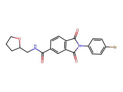 2-(4-bromophenyl)-1,3-dioxo-N-(oxolan-2-ylmethyl)isoindole-5-carboxamide structure