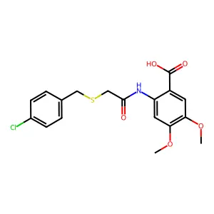 2-({[(4-Chlorobenzyl)sulfanyl]acetyl}amino)-4,5-dimethoxybenzoic acid structure