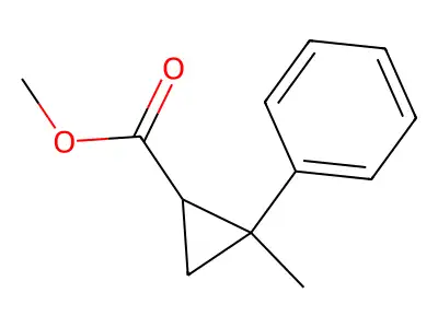 Methyl 2-methyl-2-phenylcyclopropane-1-carboxylate structure