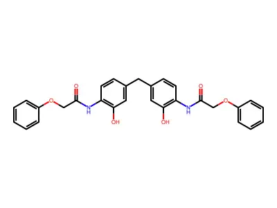 N,N'-[methanediylbis(2-hydroxybenzene-4,1-diyl)]bis(2-phenoxyacetamide) structure