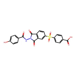 4-((2-(4-hydroxybenzamido)-1,3-dioxoisoindolin-5-yl)sulfonyl)benzoic acid structure