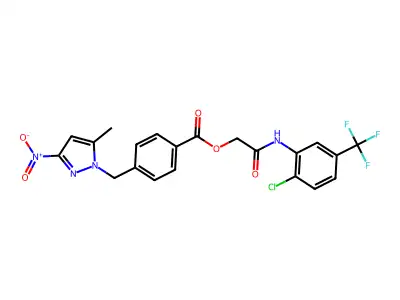 [2-[2-chloro-5-(trifluoromethyl)anilino]-2-oxoethyl] 4-[(5-methyl-3-nitropyrazol-1-yl)methyl]benzoate structure
