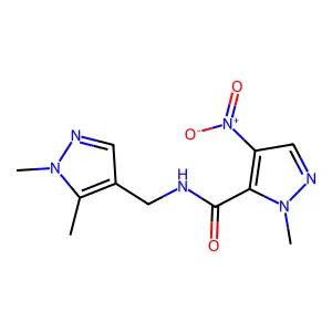 N-[(1,5-dimethylpyrazol-4-yl)methyl]-2-methyl-4-nitropyrazole-3-carboxamide structure