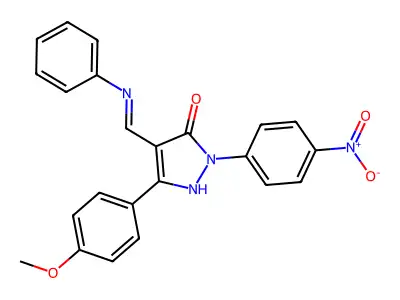 (4E)-4-(anilinomethylidene)-5-(4-methoxyphenyl)-2-(4-nitrophenyl)pyrazol-3-one structure
