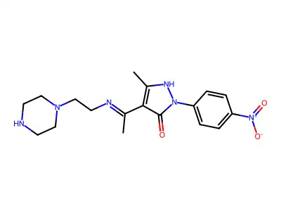 (4E)-5-methyl-2-(4-nitrophenyl)-4-[1-(2-piperazin-1-ylethylamino)ethylidene]pyrazol-3-one structure