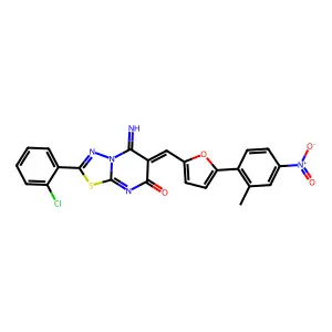 (6Z)-2-(2-chlorophenyl)-5-imino-6-[[5-(2-methyl-4-nitrophenyl)furan-2-yl]methylidene]-[1,3,4]thiadiazolo[3,2-a]pyrimidin-7-one structure