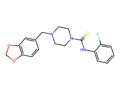 4-(1,3-benzodioxol-5-ylmethyl)-N-(2-fluorophenyl)piperazine-1-carbothioamide structure