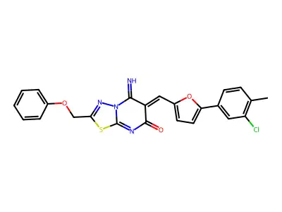 (6Z)-6-[[5-(3-chloro-4-methylphenyl)furan-2-yl]methylidene]-5-imino-2-(phenoxymethyl)-[1,3,4]thiadiazolo[3,2-a]pyrimidin-7-one structure