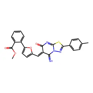 methyl 2-(5-{(Z)-[5-imino-2-(4-methylphenyl)-7-oxo-5H-[1,3,4]thiadiazolo[3,2-a]pyrimidin-6(7H)-ylidene]methyl}furan-2-yl)benzoate structure
