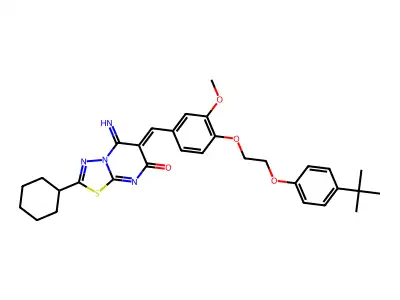 2-Cyclohexyl-6-[[4-[2-[4-(1,1-dimethylethyl)phenoxy]ethoxy]-3-methoxyphenyl]methylene]-5,6-dihydro-5-imino-7H-1,3,4-thiadiazolo[3,2-a]pyrimidin-7-one structure