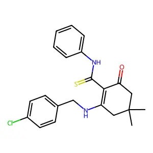 2-[(4-chlorophenyl)methylamino]-4,4-dimethyl-6-oxo-N-phenylcyclohexene-1-carbothioamide structure