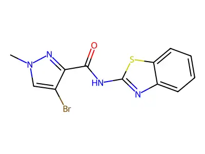 N-(1,3-benzothiazol-2-yl)-4-bromo-1-methylpyrazole-3-carboxamide structure