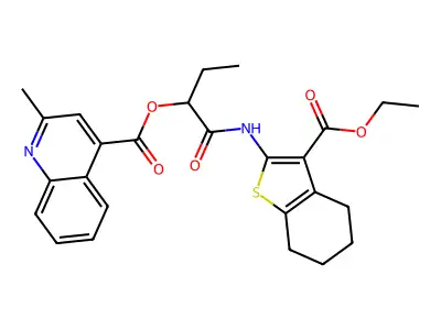 [1-[(3-ethoxycarbonyl-4,5,6,7-tetrahydro-1-benzothiophen-2-yl)amino]-1-oxobutan-2-yl] 2-methylquinoline-4-carboxylate structure