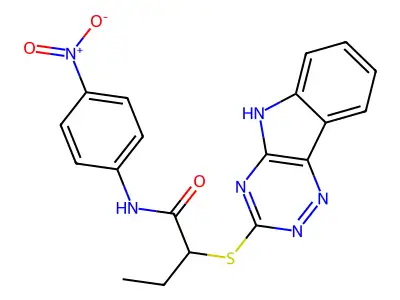 N-(4-nitrophenyl)-2-(5H-[1,2,4]triazino[5,6-b]indol-3-ylsulfanyl)butanamide structure