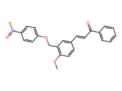 (E)-3-[4-methoxy-3-[(4-nitrophenoxy)methyl]phenyl]-1-phenylprop-2-en-1-one structure
