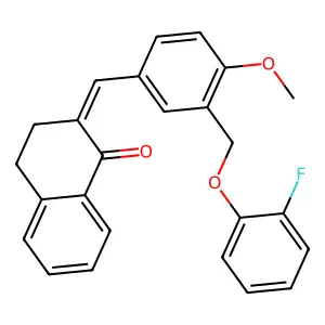 (2E)-2-[[3-[(2-fluorophenoxy)methyl]-4-methoxyphenyl]methylidene]-3,4-dihydronaphthalen-1-one structure