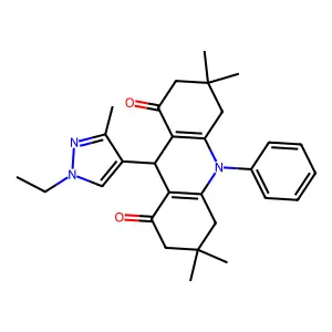9-(1-ethyl-3-methyl-1H-pyrazol-4-yl)-3,3,6,6-tetramethyl-10-phenyl-3,4,6,7,9,10-hexahydro-1,8(2H,5H)-acridinedione structure