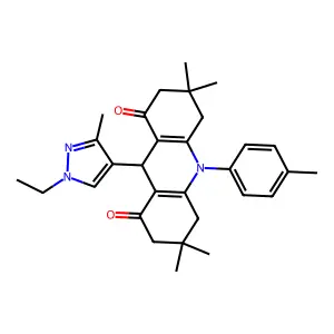9-(1-ethyl-3-methylpyrazol-4-yl)-3,3,6,6-tetramethyl-10-(4-methylphenyl)-4,5,7,9-tetrahydro-2H-acridine-1,8-dione structure