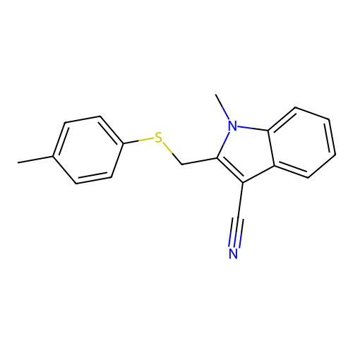 1-methyl-2-{[(4-methylphenyl)sulfanyl]methyl}-1H-indole-3-carbonitrile structure