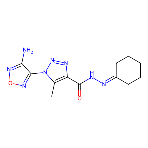 1-(4-amino-1,2,5-oxadiazol-3-yl)-N'-cyclohexylidene-5-methyl-1H-1,2,3-triazole-4-carbohydrazide structure