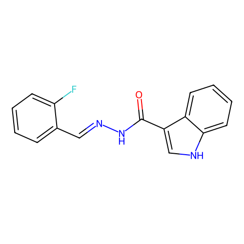N-[(2-fluorophenyl)methylideneamino]-1H-indole-3-carboxamide structure