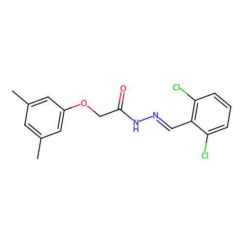 N-[(E)-(2,6-dichlorophenyl)methylideneamino]-2-(3,5-dimethylphenoxy)acetamide structure