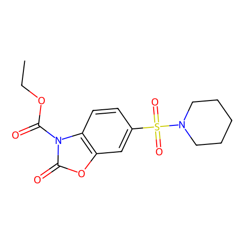 2-Oxo-6-(piperidine-1-sulfonyl)-benzooxazole-3-carboxylic acid ethyl ester structure